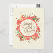 Carte Postale Joyeux texte de la fête des mères et design floral (Devant / Derrière)