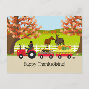 Carte Postale Joyeux Thanksgiving Black Labrador Tracteur