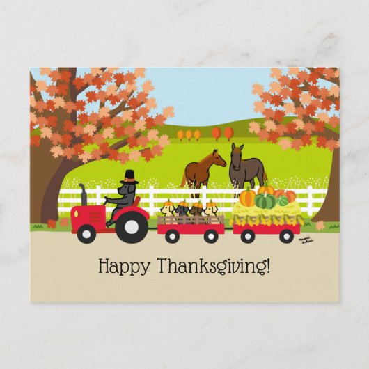 Carte Postale Joyeux Thanksgiving Black Labrador Tracteur (Devant)