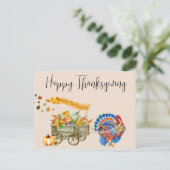 Carte Postale Joyeux Thanksgiving Dinde Citrouille Chariot  (Debout devant)