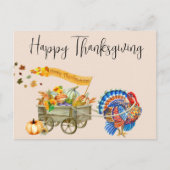Carte Postale Joyeux Thanksgiving Dinde Citrouille Chariot  (Devant)