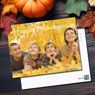 Carte Postale Joyeux Thanksgiving Elégant Écriture Blanche Photo