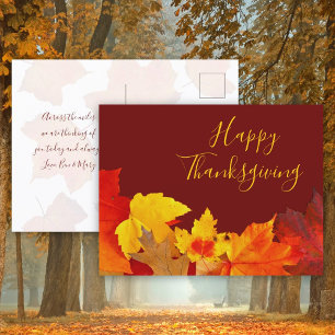 Carte Postale Joyeux Thanksgiving Feuilles Rouges