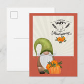 Carte Postale Joyeux Thanksgiving Gnome Mignon (Devant / Derrière)