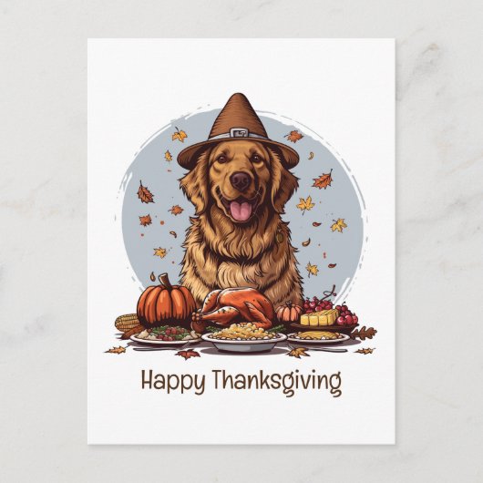 Carte Postale Joyeux Thanksgiving Golden Retriever Chien (Devant)
