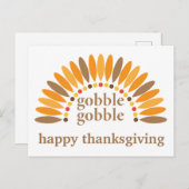 Carte Postale Joyeux Thanksgiving Jolies Plumes de Dinde Caquett (Devant / Derrière)