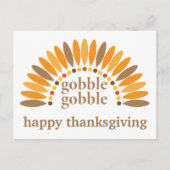 Carte Postale Joyeux Thanksgiving Jolies Plumes de Dinde Caquett (Devant)