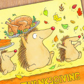 Carte Postale Joyeux Thanksgiving Mignons Hérissons de Dessin An