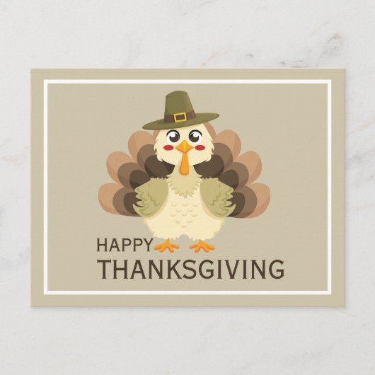 Carte Postale Joyeux Thanksgiving Simple Mignon Dinde Drôle (Devant)