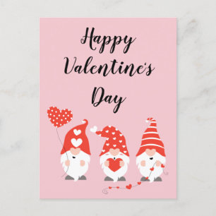 Carte Postale Joyeux Valentin Gnomes Rouge Rose