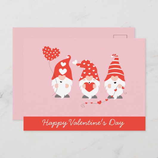 Carte Postale Joyeux Valentin Gnomes Rouge Rose (Devant / Derrière)
