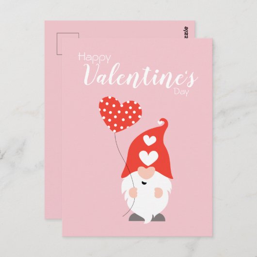 Carte Postale Joyeux Valentin Gnomes Rouge Rose (Devant / Derrière)