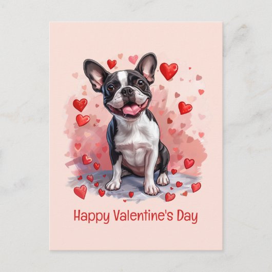 Carte Postale Joyeux Valentines Day Boston Terrier Dog (Devant)