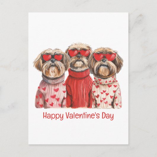 Carte Postale Joyeux Valentines Day Chih Tzu Chiens (Devant)