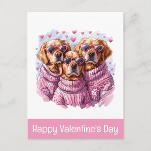 Carte Postale Joyeux Valentines Day Golden Retriever Dogs