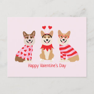 Carte Postale Joyeux Valentines Day Pembroke Welsh Corgi Chiens