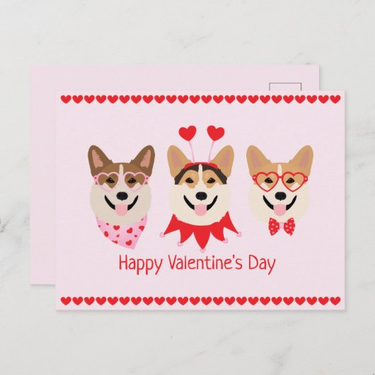 Carte Postale Joyeux Valentines Day Pembroke Welsh Corgi Chiens (Devant / Derrière)
