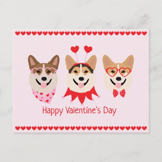 Carte Postale Joyeux Valentines Day Pembroke Welsh Corgi Chiens (Devant)