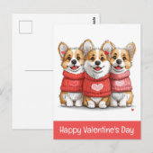 Carte Postale Joyeux Valentines Day Pembroke Welsh Corgi Chiens (Devant / Derrière)