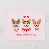 Carte Postale Joyeux Valentines Day Pembroke Welsh Corgi Chiens (Devant / Derrière)