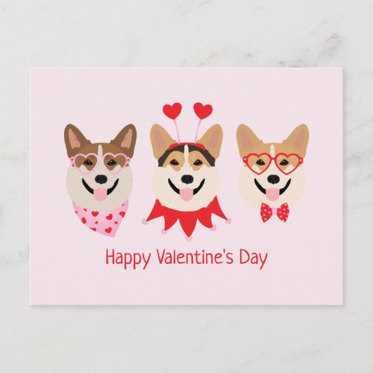 Carte Postale Joyeux Valentines Day Pembroke Welsh Corgi Chiens (Devant)