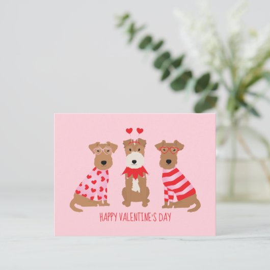 Carte Postale Joyeux Valentines Day Welsh Wire Fox Terrier Chien (Debout devant)