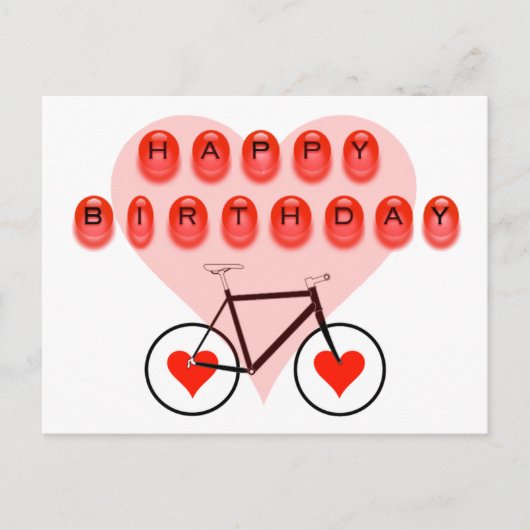 Carte Postale Joyeux vélo et coeur d'anniversaire (Devant)