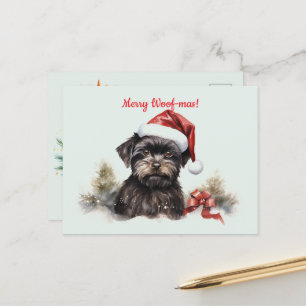Carte Postale Joyeux Woof-mas Chien arbre Noël Noël de Noël