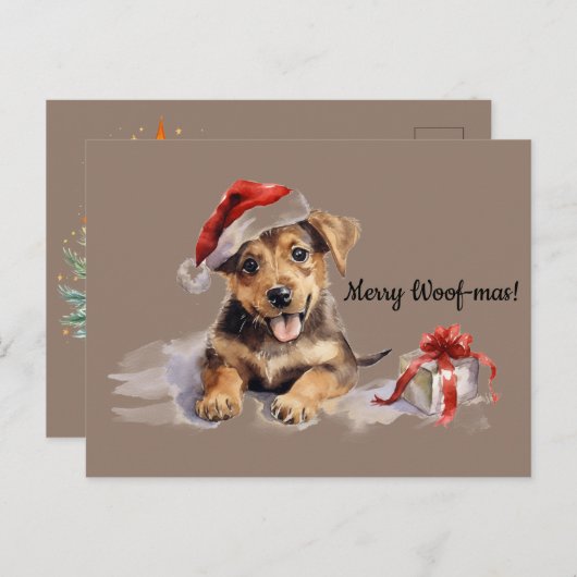 Carte Postale Joyeux Woof-mas Chien présente Noël de Noël de Cha (Devant / Derrière)