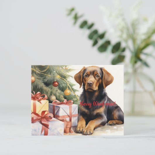 Carte Postale Joyeux Woof-mas Dog Tree présente Noël (Debout devant)