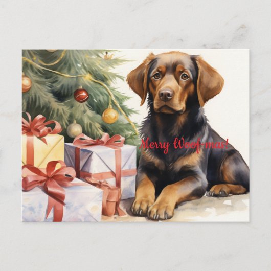 Carte Postale Joyeux Woof-mas Dog Tree présente Noël (Devant)