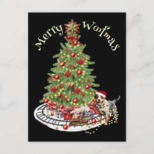 Carte Postale Joyeux Woofmas Design de Chien- Chien de Bétail Au