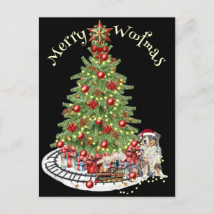 Carte Postale Joyeux Woofmas Design pour Chien - Berger Australi