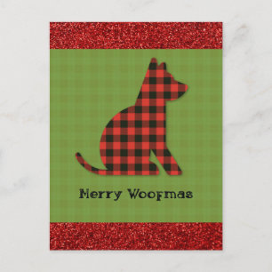 Carte Postale Joyeux Woofmas Plaid Chien Noël