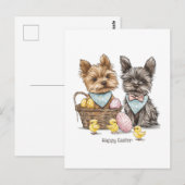 Carte Postale Joyeux Yorkshire Terrier Chiens de Pâques (Devant / Derrière)