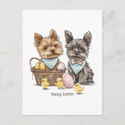 Carte Postale Joyeux Yorkshire Terrier Chiens de Pâques (Devant)
