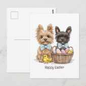Carte Postale Joyeux Yorkshire Terrier Chiens de Pâques (Devant / Derrière)