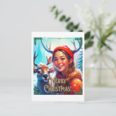 CARTE POSTALE JOYEZ NOËL REINDEER AVEC HEUREUSE FILLE (Debout devant)