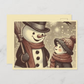 Carte postale Joyful Snowman and Child Cartoon (Devant / Derrière)
