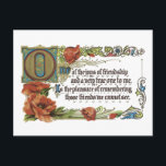 Carte Postale Joys d'amitié<br><div class="desc">Reproduction de la carte postale vintage. Parfait pour Noël, anniversaire, penser à vous, à n'importe quelle occasion. Texte : "L'un des Joys de l'Amitié, et un très vrai pour moi, est le plaisir de se souvenir de ces amis que nous ne pouvons pas voir"</div>