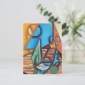 Carte Postale Juan Gris - Bouteille et verre sur une table Art A (Debout devant)