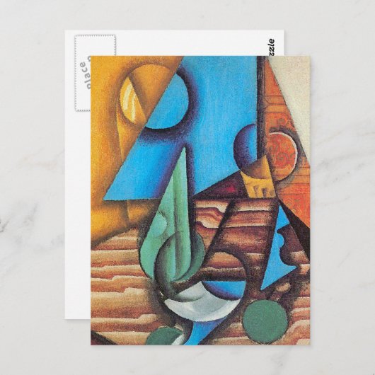 Carte Postale Juan Gris - Bouteille et verre sur une table Art A (Devant / Derrière)