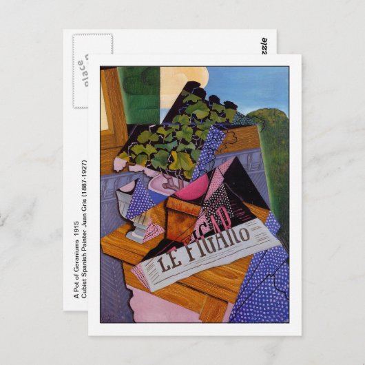 Carte Postale Juan Gris "Un pot de géraniums" Art fin (Devant / Derrière)