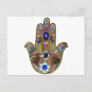 Carte Postale Judaica Hamsa Coeurs Fleurs Opal Art Imprimer