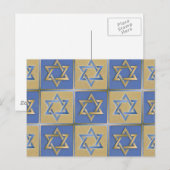 Carte Postale Judaica Star de David Metal Gold Blue (Devant / Derrière)