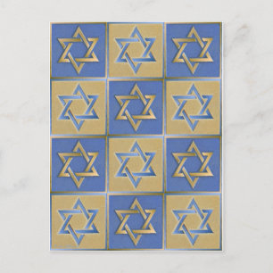 Carte Postale Judaica Star Of David Metal Gold Blue