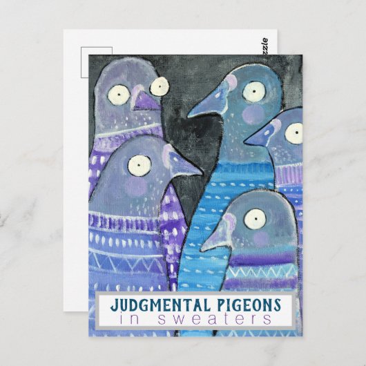 Carte Postale Jugements Pigeons en Sueurs Oiseaux Whimsical Art (Devant / Derrière)