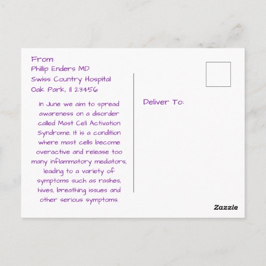 Carte Postale Juin est le Mois de sensibilisation MCAS Informati (Dos)