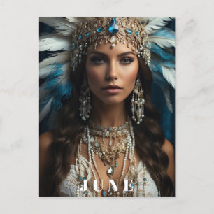 Carte Postale *~ JUIN Femme Boho ANNIVERSAIRE PERLES AP53