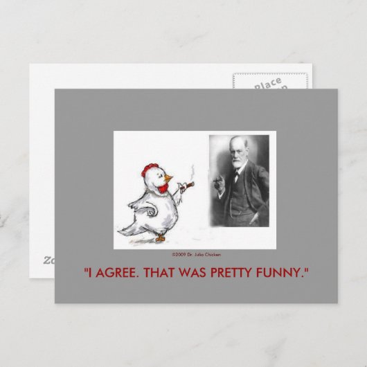 Carte Postale Julia Chicken et Sigmund Freud face off (Devant / Derrière)